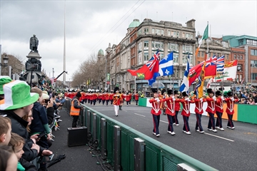 The Burlington Teen Tour Band marches in the 2023 Dublin St. Patrick’s Day Parade.